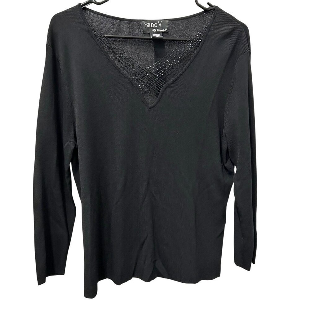 Studio V By Versailles Black Knit Top Neck Detail Sz XL
